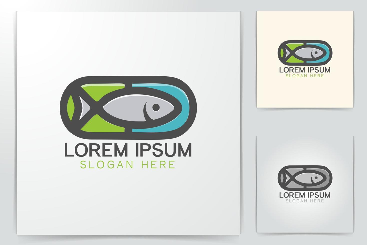 Píldora, pescado, complemento diseños de logotipo inspiración aislado sobre fondo blanco. vector
