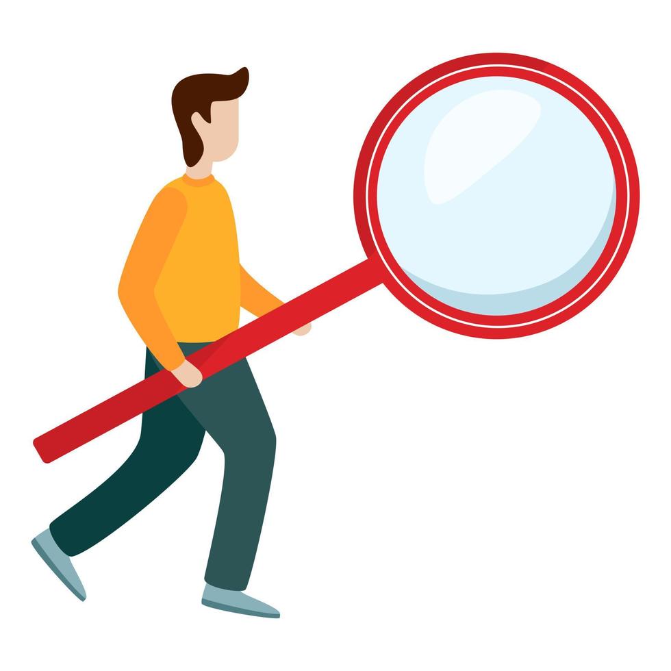 Man hold Magnifying glass flat vector illustration isolated