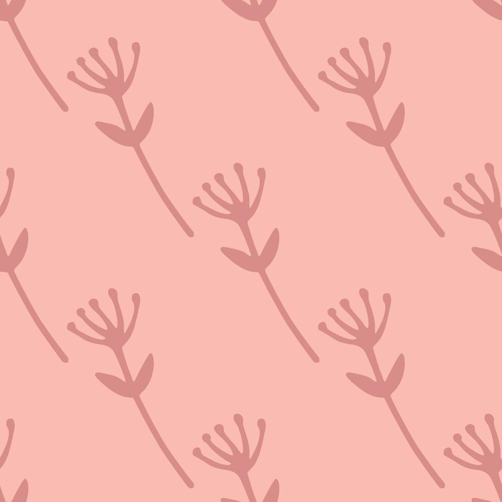 Pastel pink tone seamless pattern with abstract floral silhouettes. Botanic simple backdrop. vector