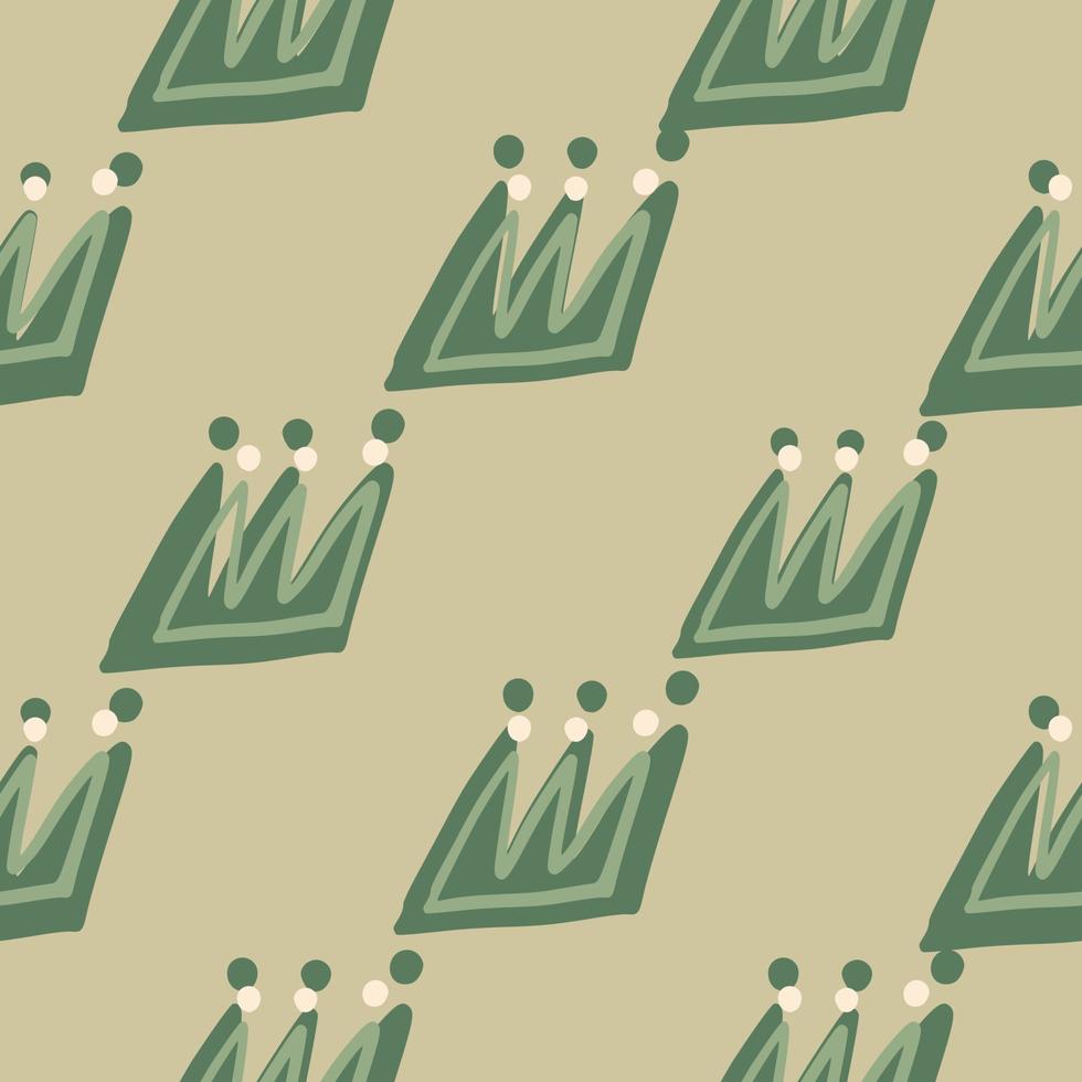 Simple seamless pattern with crown abstract silhouettes. Beige pastel background. vector