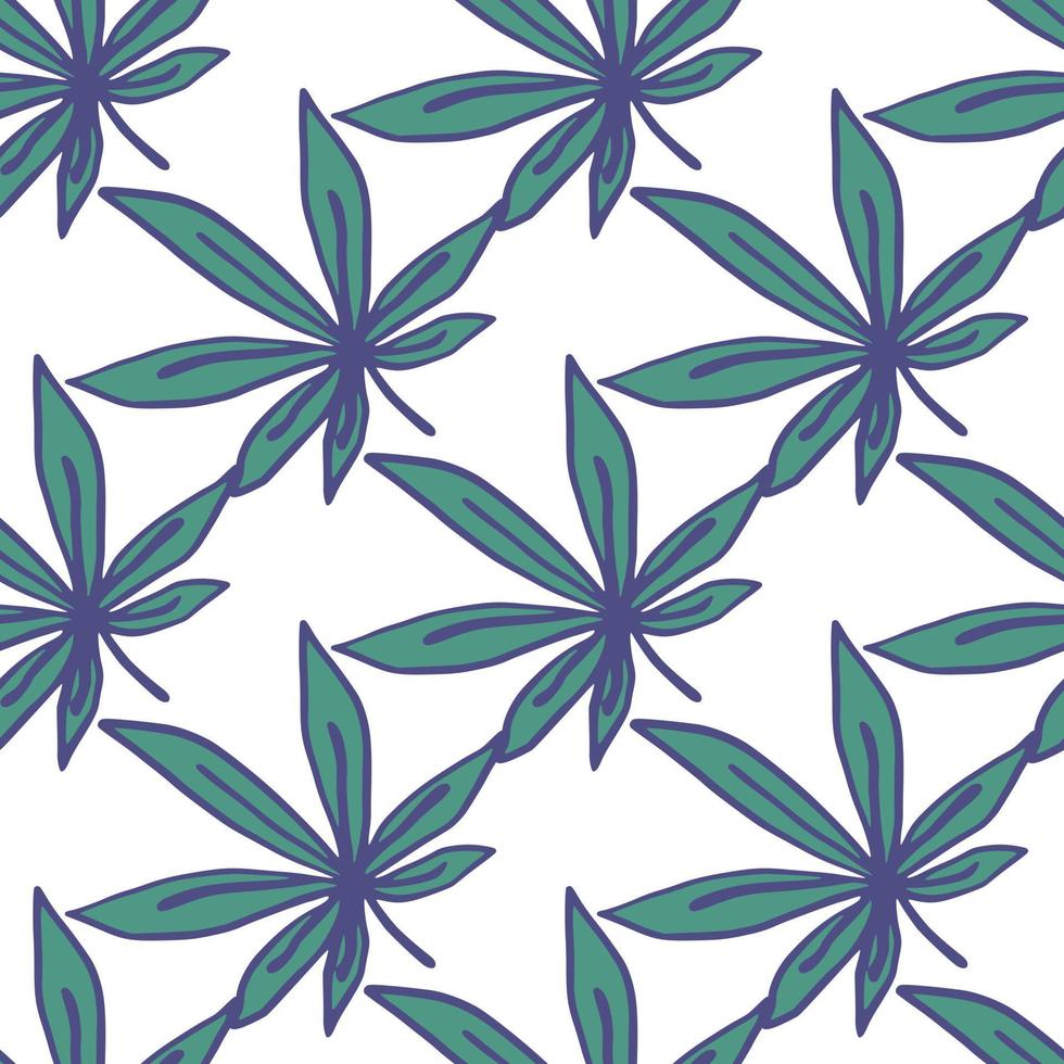 Isolated cannabis leaves seamless pattern. Blue drug botanic ornament on white background. vector