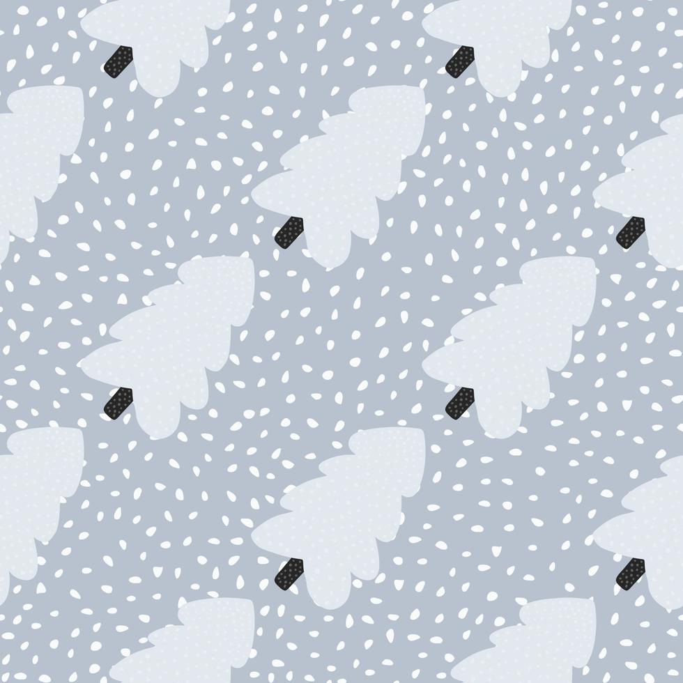 Seamless pattern with christmas tree in sky blue color. Light blue background with white dots. vector