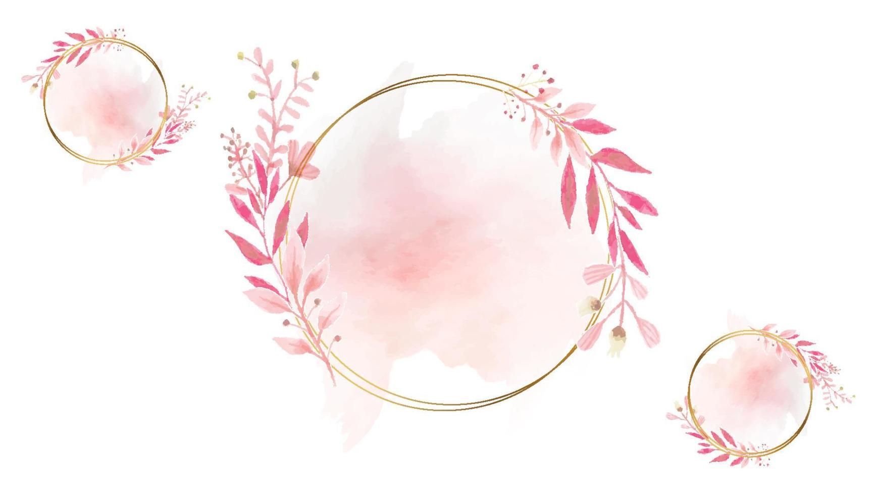 Pastel rose and pink brush strokes and gold lines. Gold contour frame. vector