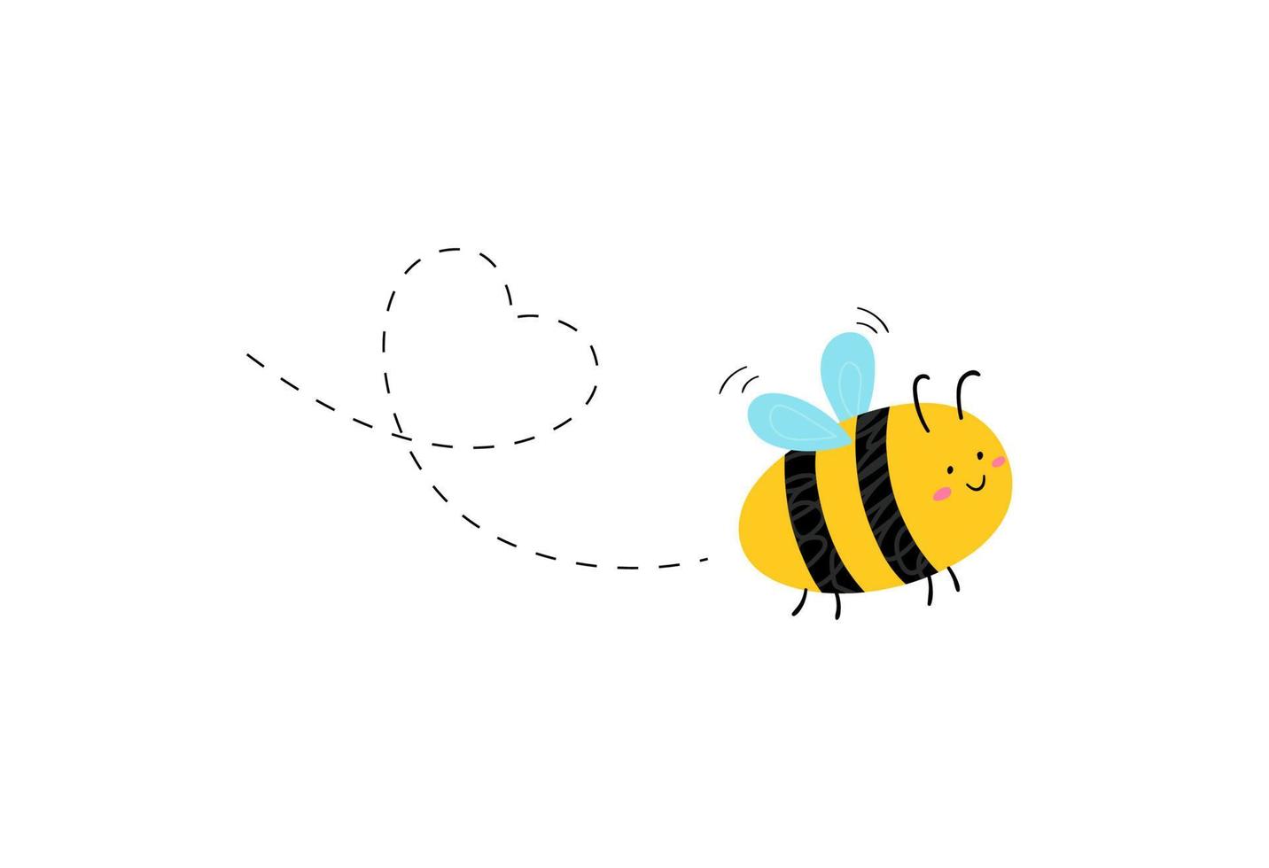 Funny hand drawn cute flying bee with dotted heart. Great for mugs, greeting cards and t-shirts. Vector illustration.