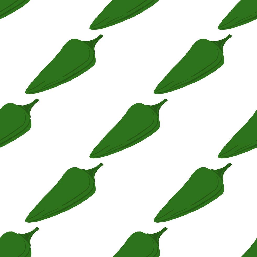 Green chili peppers seamless pattern on white background. vector