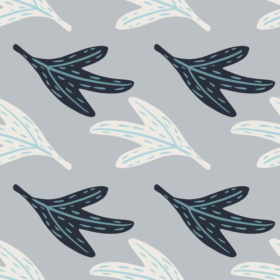 Nature floral seamless doodle pattern with navy blue and white leaf ornament. Pastel background. vector