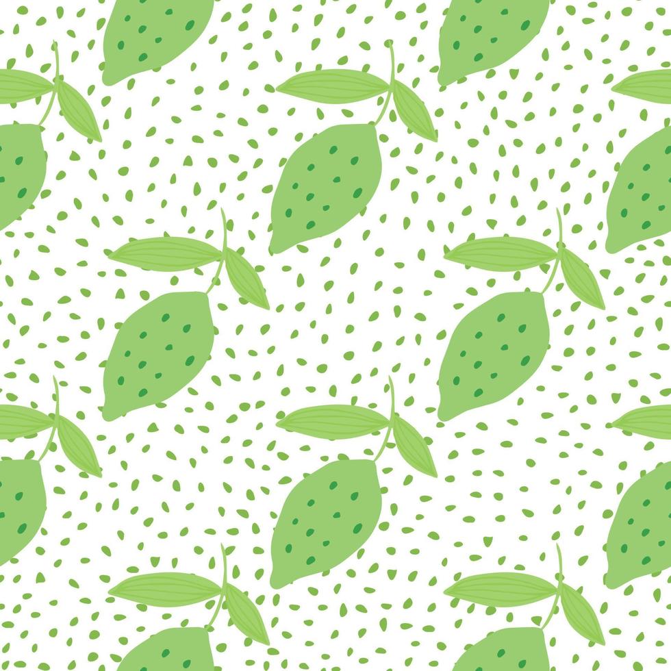 Trendy lemon with leaves seamless pattern on dots background. vector