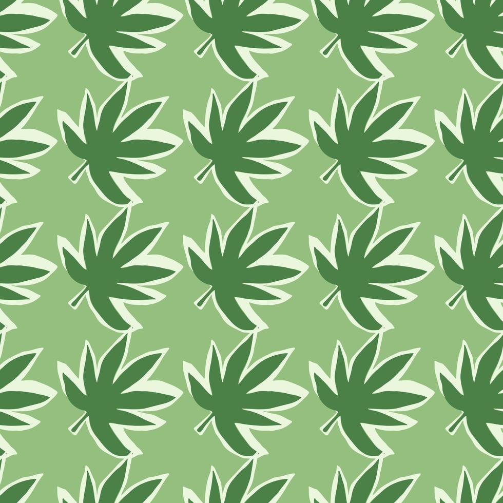 patrón transparente con hojas de marihuana en colores verdes. papel pintado botánico. vector