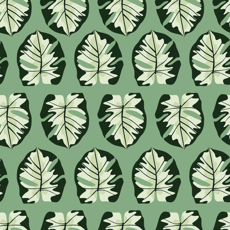 Exotic seamless hawaii pattern with simple monstera shapes ornament. Pastel foliage print in green tones. Floral artwork. vector