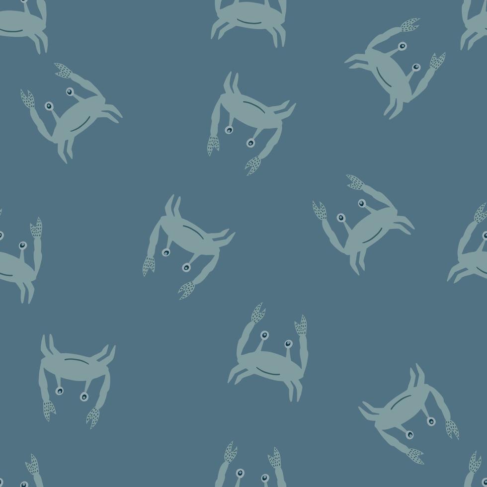 Random pale seamless pattern with grey crabs ornament. Dak background. Minimalistic style. vector