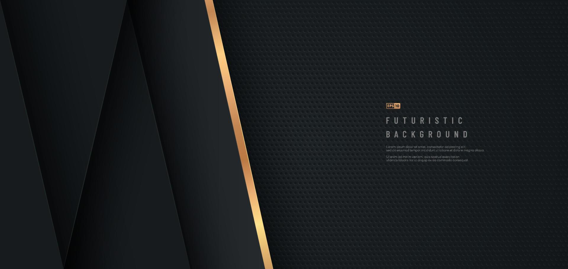 Abstract black geometric shape on dark metal background with golden diagonal stripes line. Design for presentation, banner, cover, web, flyer, card, poster, game, texture, slide. Vector illustration