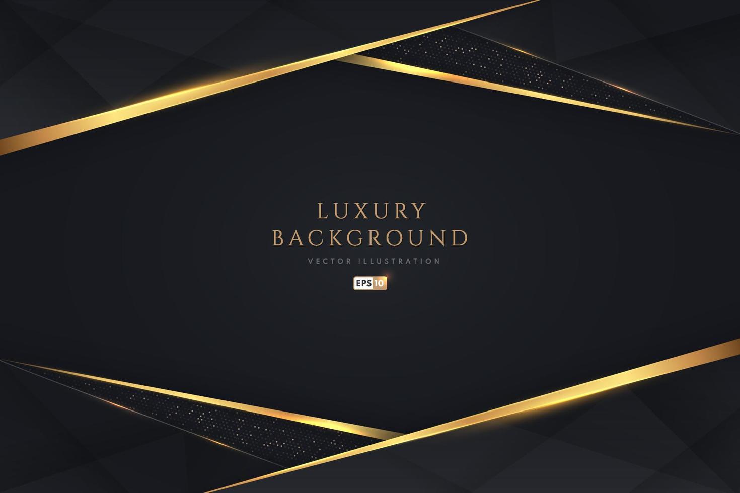 Abstract geometric overlapping on black background with glitter and golden lines glowing dots golden combinations. Modern luxury and elegant design with copy space. Vector EPS10