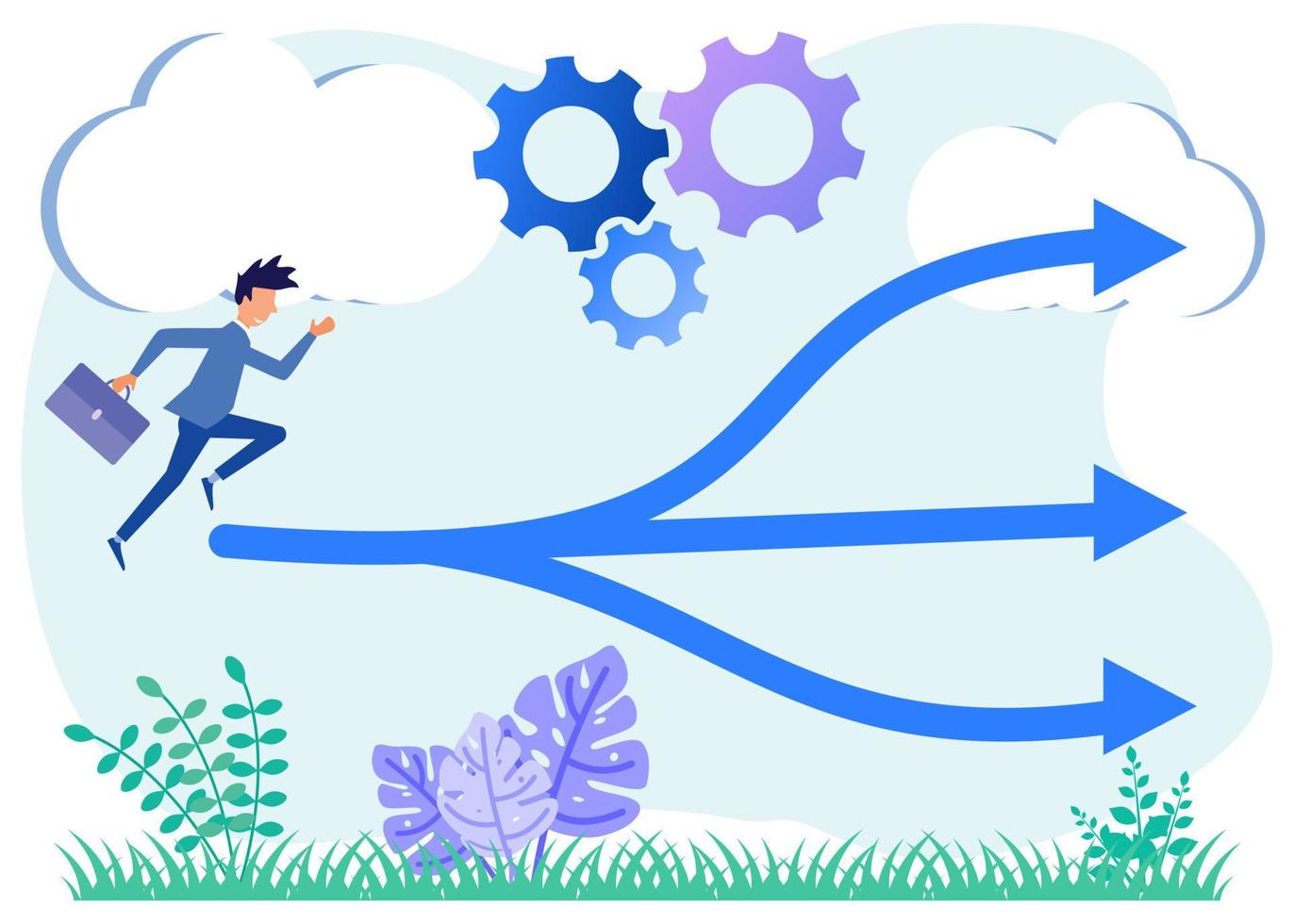 ilustración vectorial personaje de dibujos animados gráficos de opciones de estrategia empresarial y opciones futuras vector