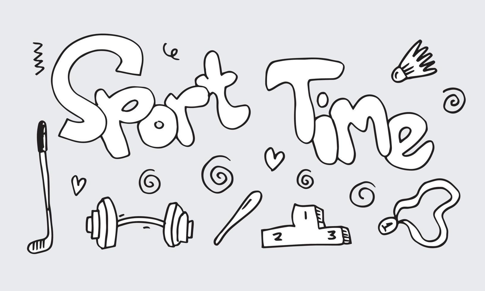 sport time lettering isolated on grey background - hand drawn vector text.Hand drawn elements for coloring, banners, design