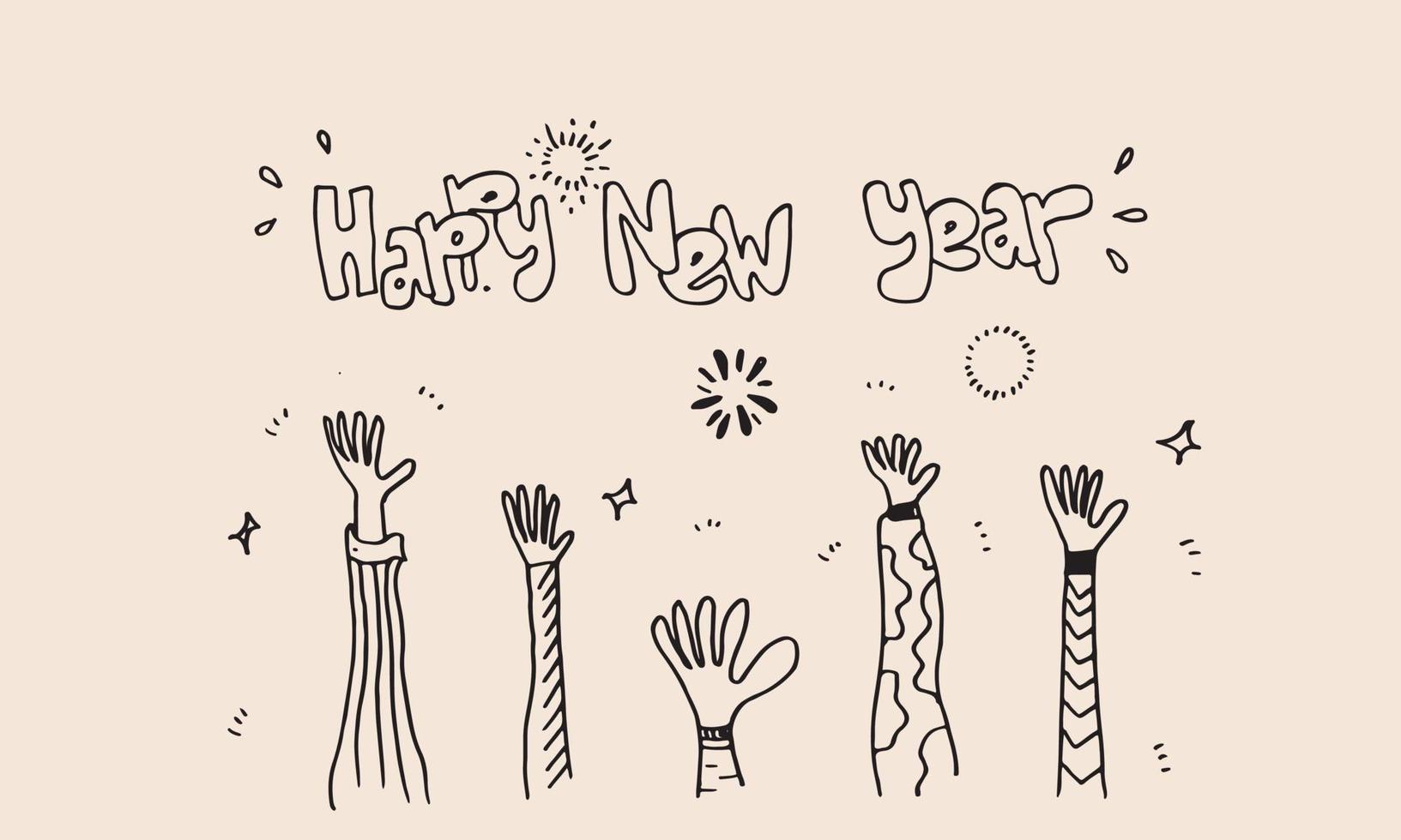 Applause hand draw on white background with happy new year text.vector illustration. vector