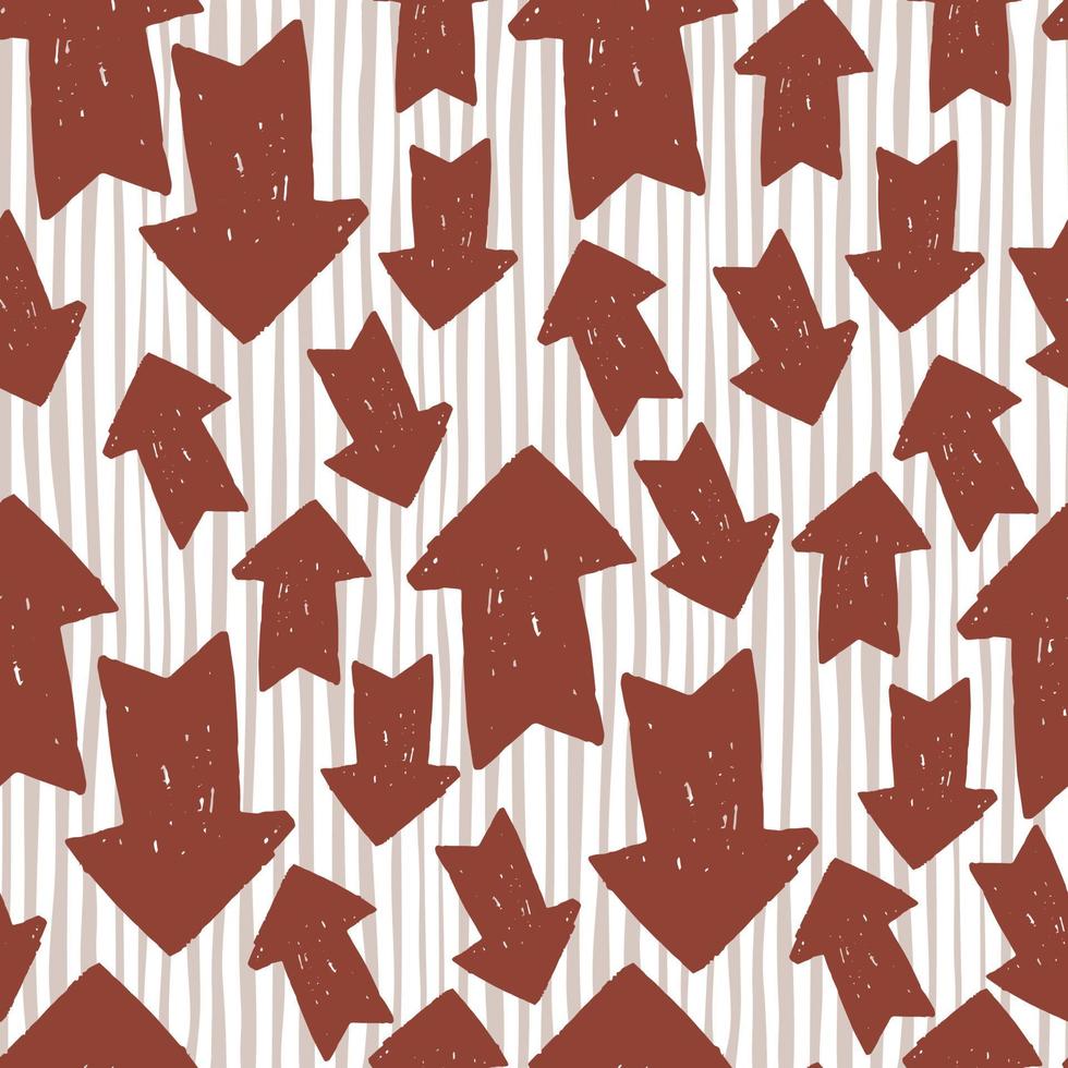 Hand drawn red arrow ink seamless pattern on line background. vector