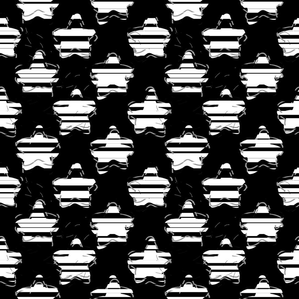 Abstract destroyed stars seamless pattern. Monochrome rough star shapes elements wallpaper. vector