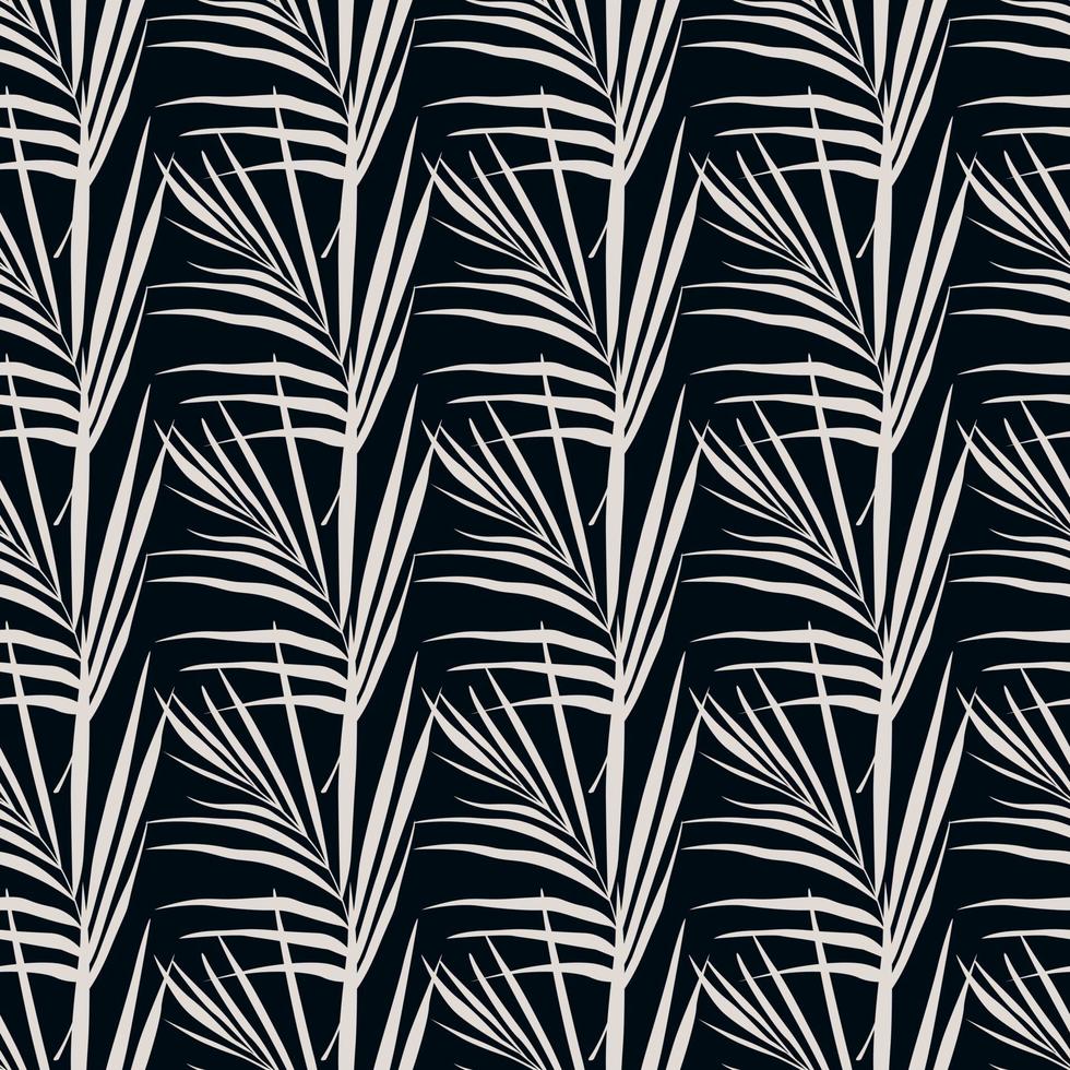 patrón oscuro monocromático sin costuras con adorno de hojas de helecho. ramas tropicales estilizadas siluetas ilustraciones simples. vector