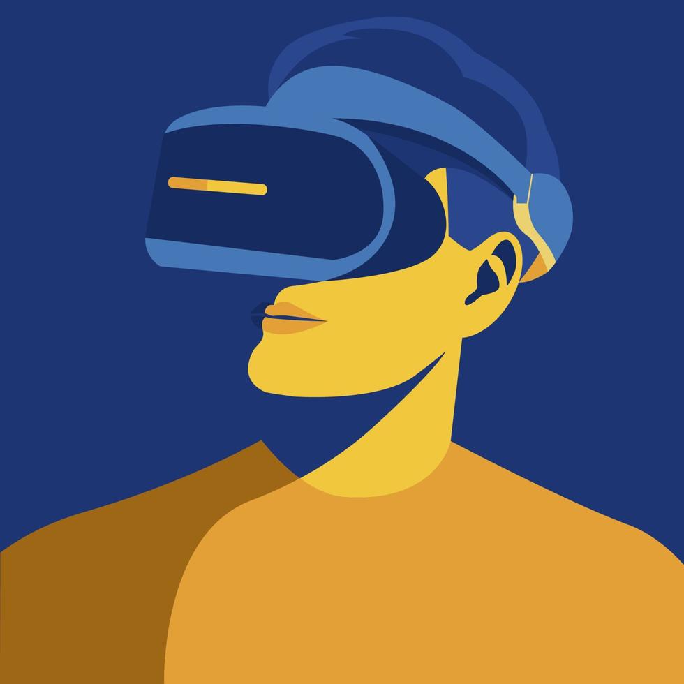 Profile picture man using virtual reality headset. Metaverse digital cyber world technology vector illustration