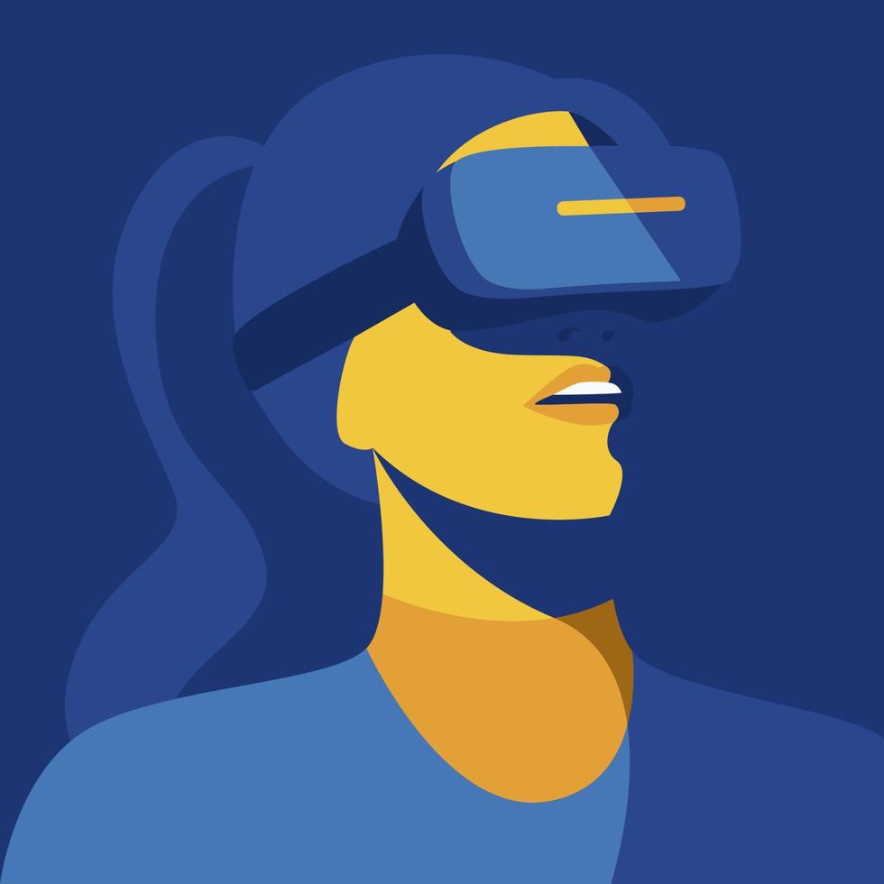 Profile picture woman using virtual reality headset. Metaverse digital cyber world technology vector illustration