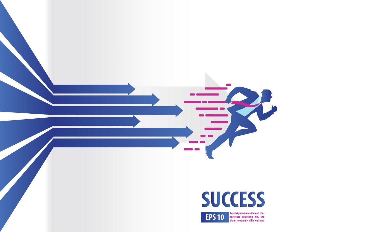 Business arrows concept with businessman running to success. acceleration for gain a profit sales. background vector illustration