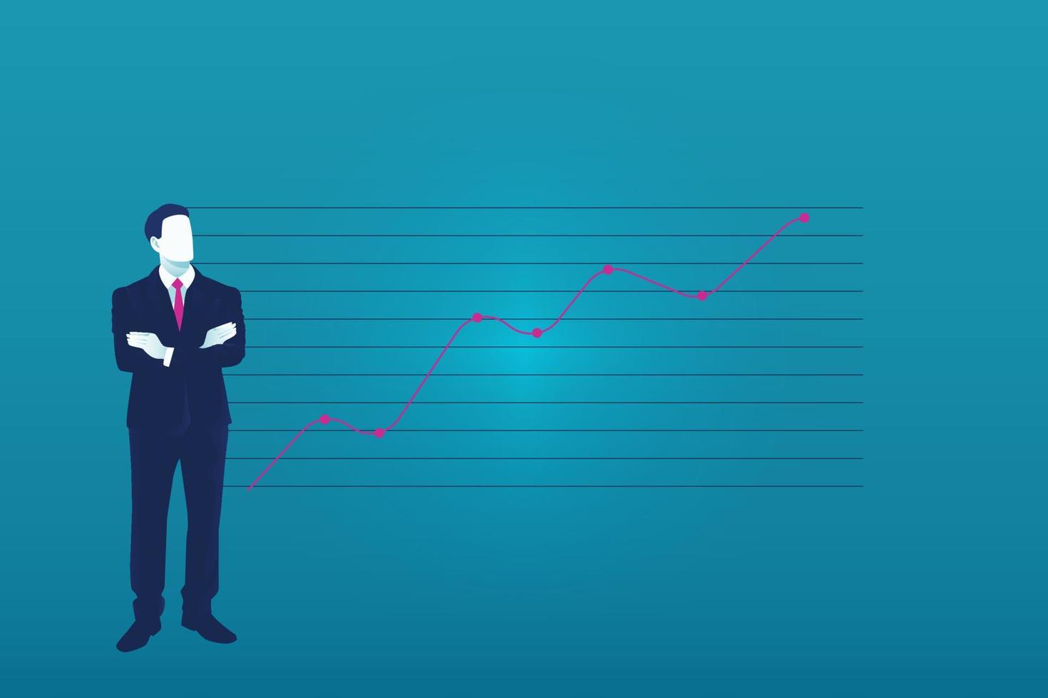 hombre de negocios contemplando el éxito. gráfico de crecimiento hacia arriba aumentar las ventas de ganancias y el fondo de inversión vector