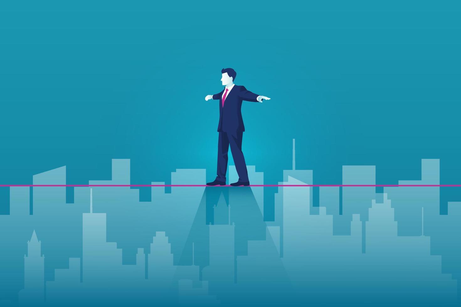 Businessman walking on tight rope. Risk challenge to success background vector