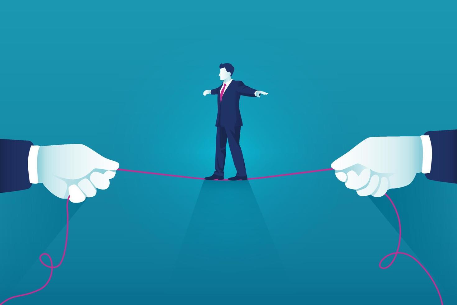 Businessman walking on tight rope. Risk challenge to success background vector
