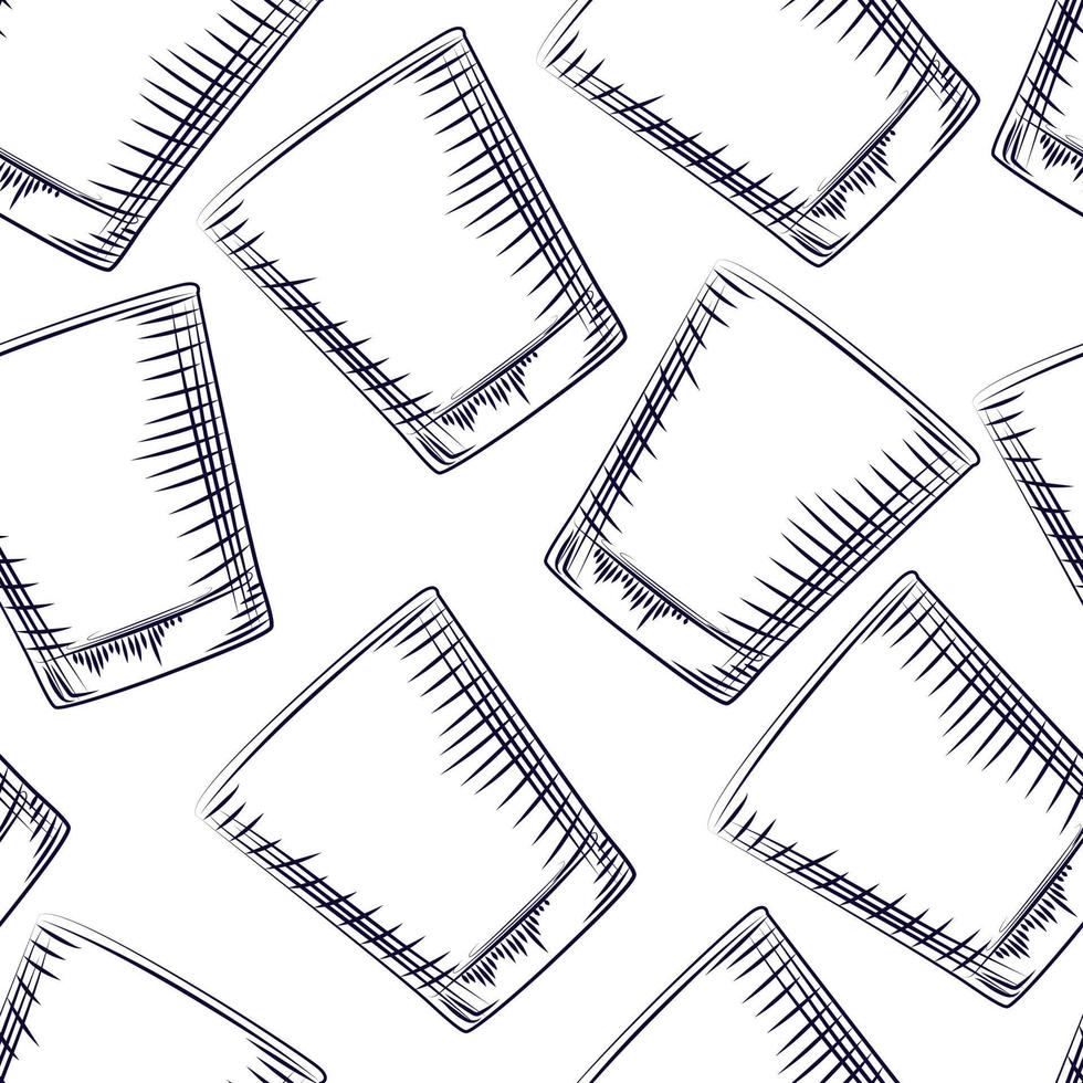 Hand drawn old fashioned glass seamless pattern on white background. vector