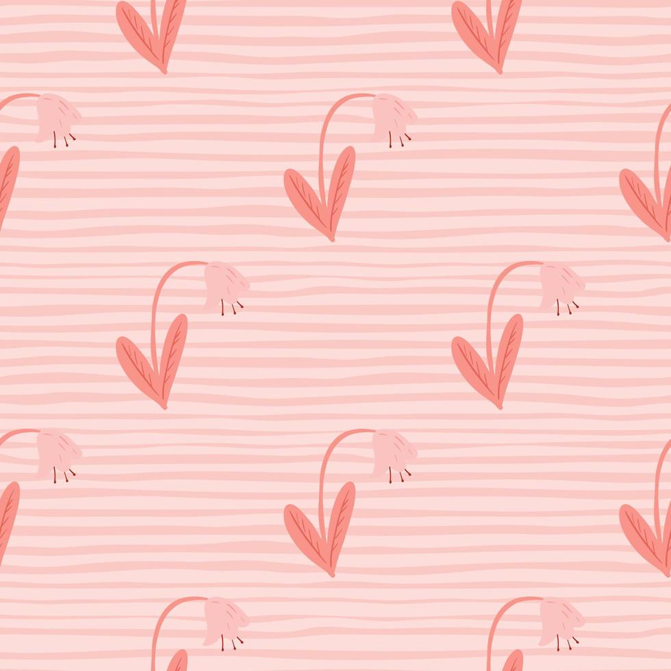 Summer tender seamless pattern with doodle campanula pastel ornament. Stripped background. Pink palette artwork. vector