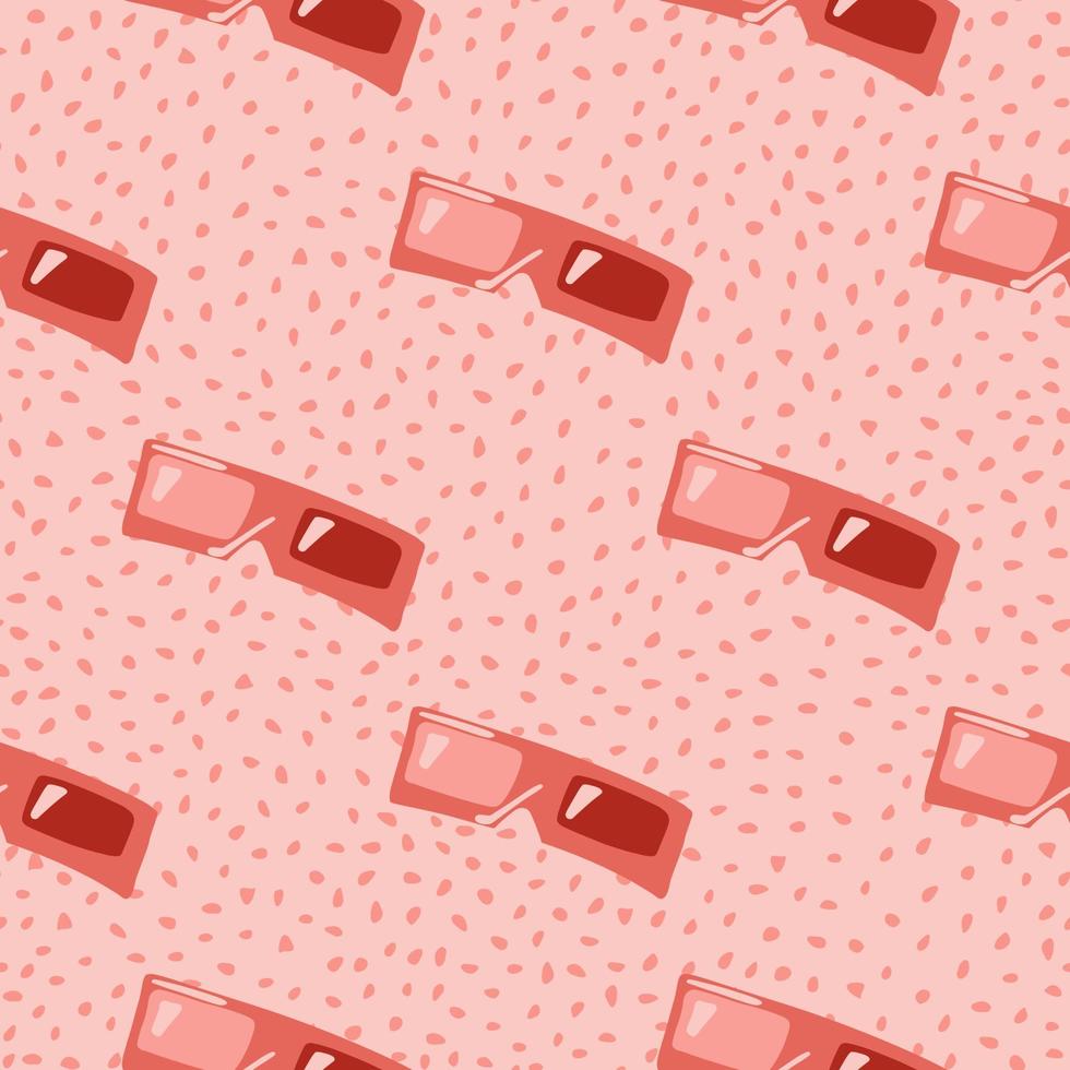 Hand drawn seamless pattern with 3D glasses shapes. Pink and red tones ornament on dotted background. vector