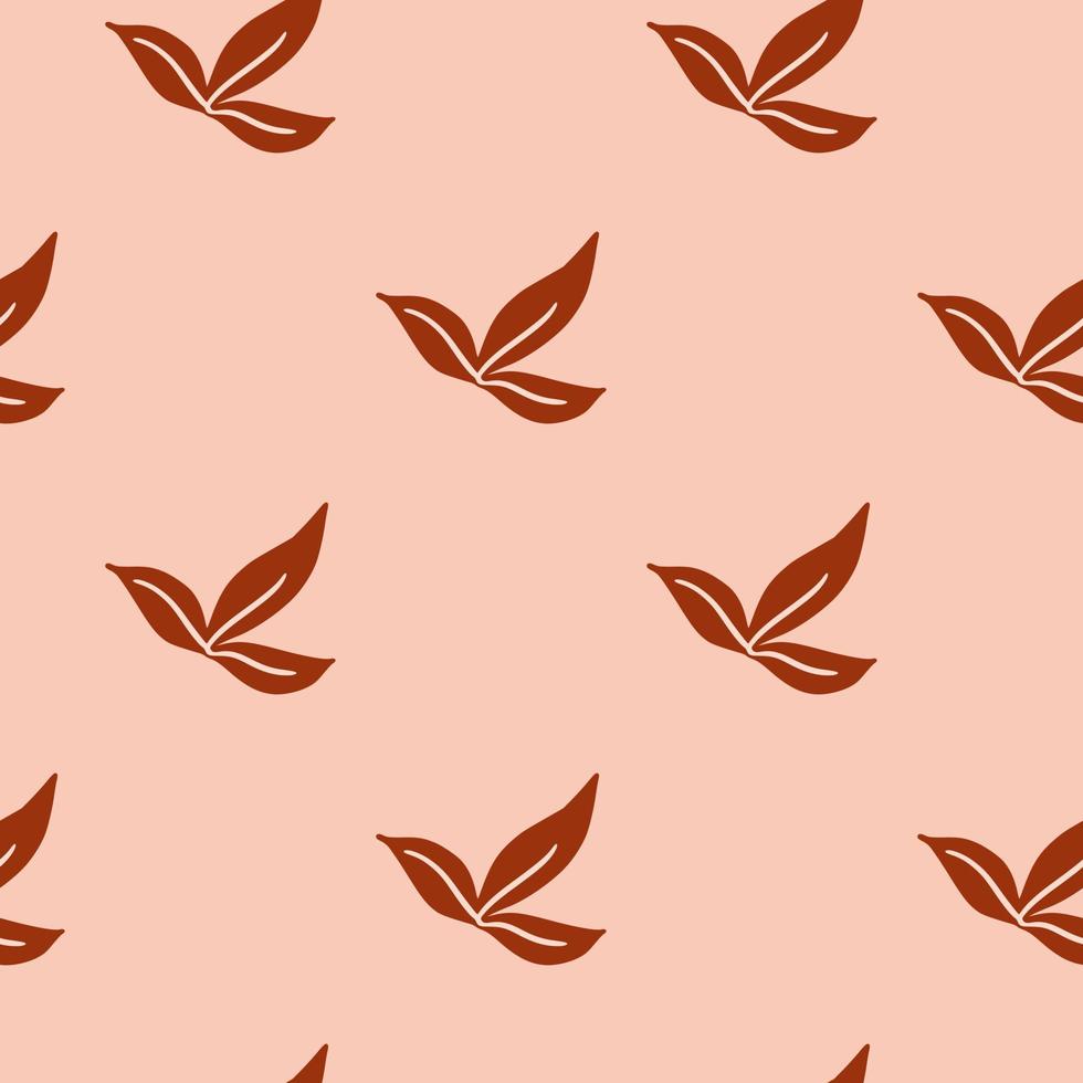 patrón minimalista sin costuras con adorno de hoja roja simple. fondo rosa telón de fondo de la naturaleza. vector