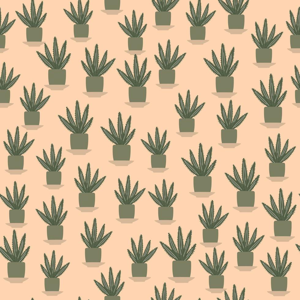 Cute cactus in pot seamless pattern. Vector illustration.