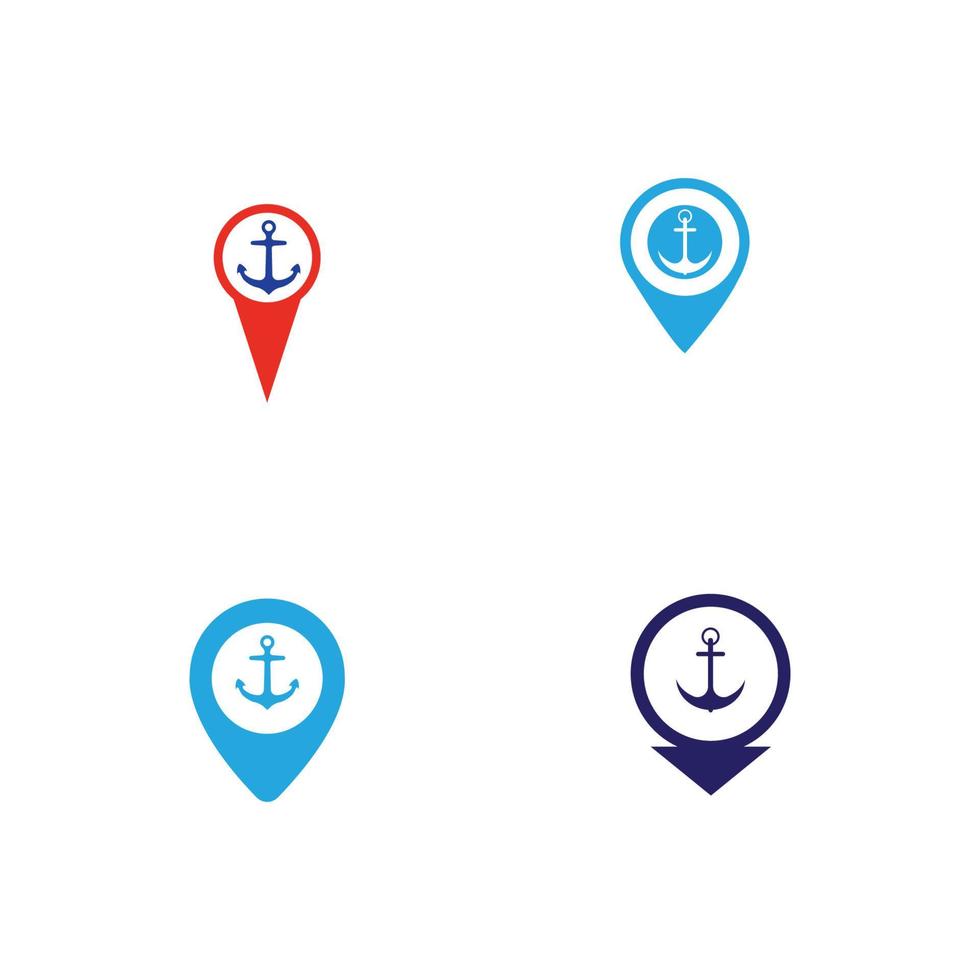 Map pointer with symbol anchor and sea port icon digital purple for any design isolated on white vector illustration