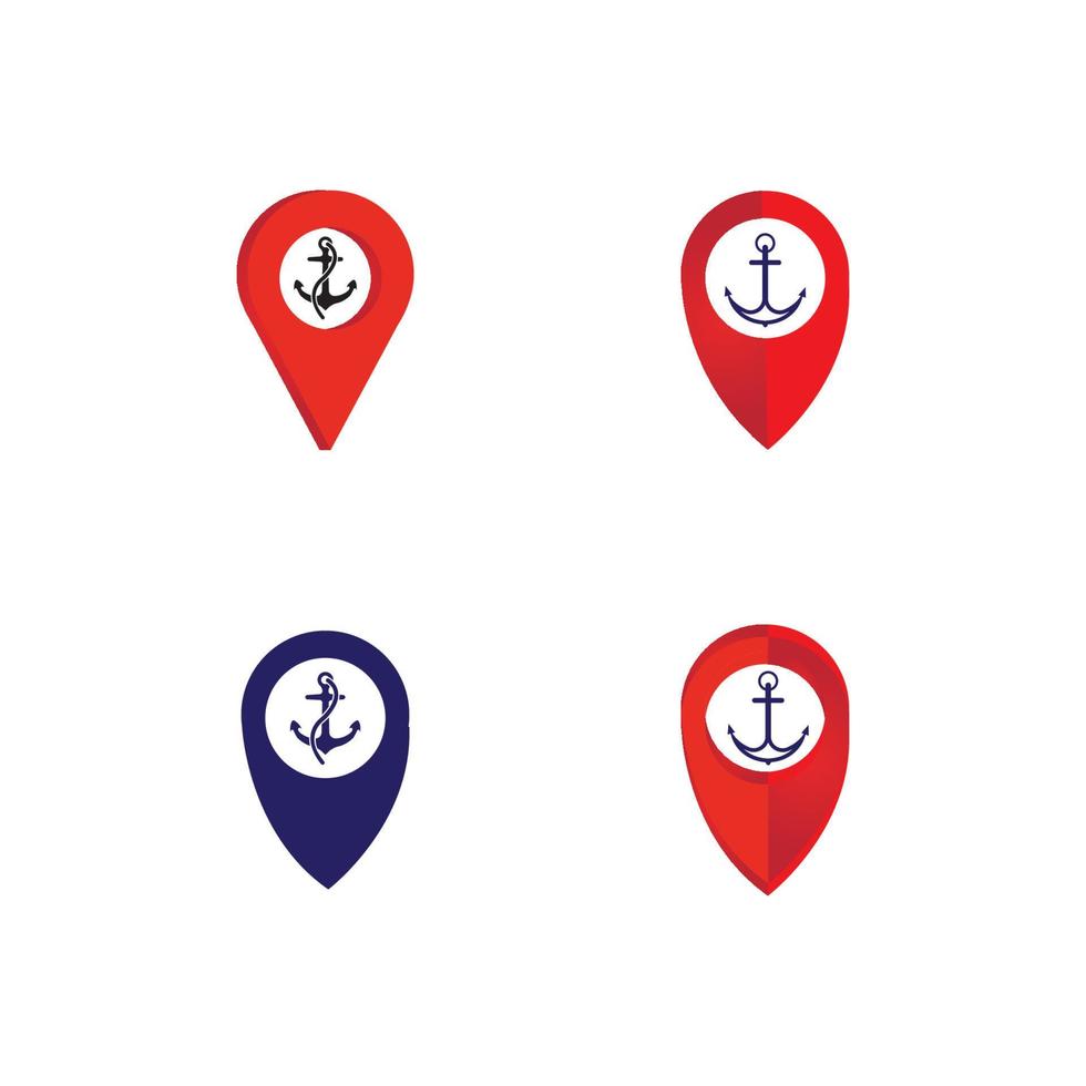 puntero de mapa con ancla de símbolo e icono de puerto marítimo púrpura digital para cualquier diseño aislado en ilustración de vector blanco