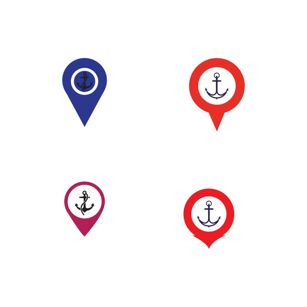 puntero de mapa con ancla de símbolo e icono de puerto marítimo púrpura digital para cualquier diseño aislado en ilustración de vector blanco