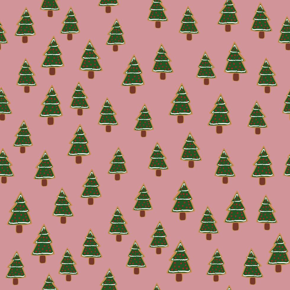 Little green new year cookie tree silhouettes seamless pattern. Pink ...