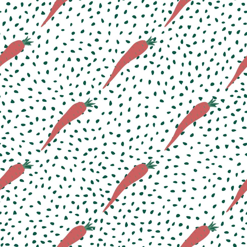 Cute orange carrot seamless pattern on dots background. Doodle carrots backdrop. vector