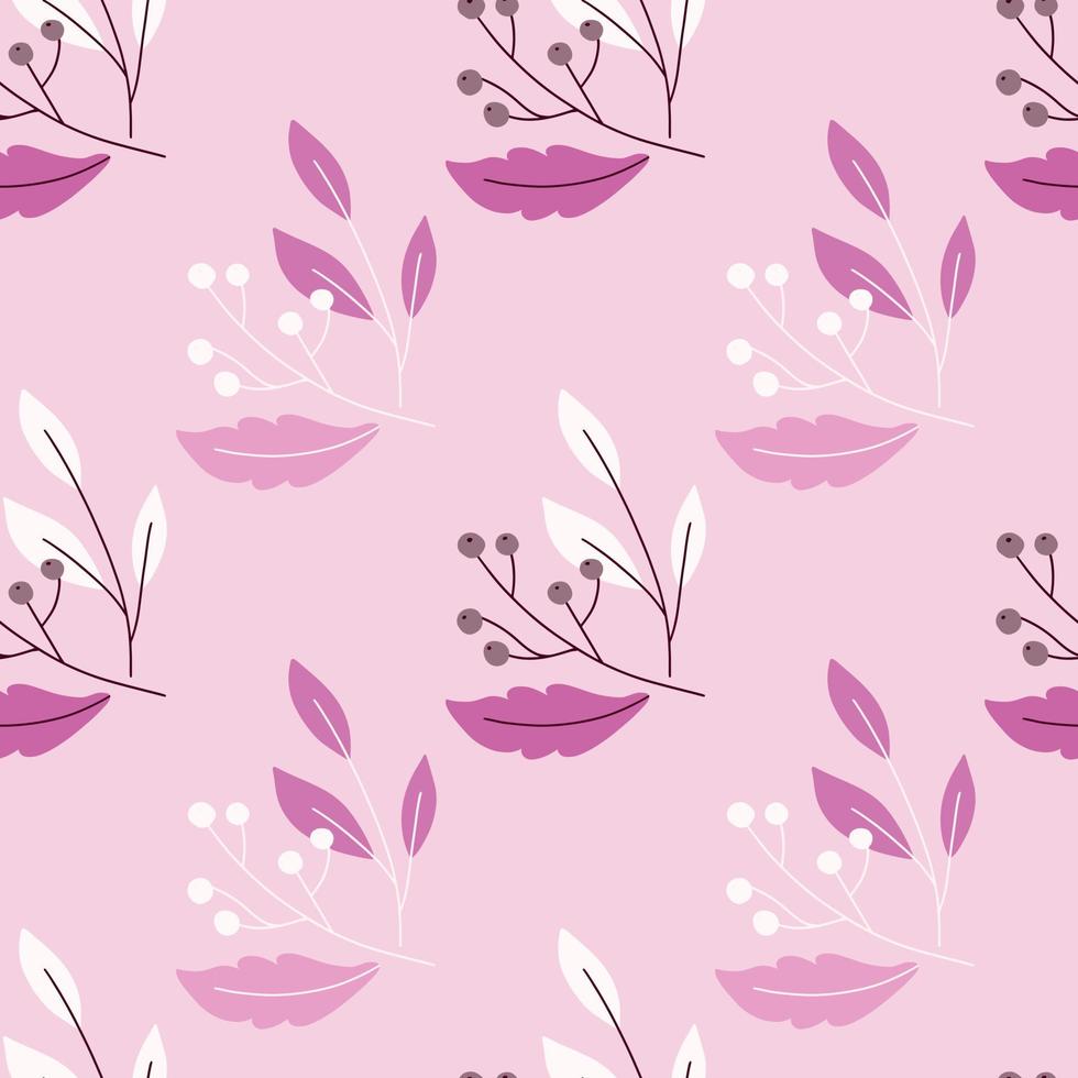 Nature seamless abstract botany pattern with simple berry print. Pink pastel background. Abstract ornament. vector