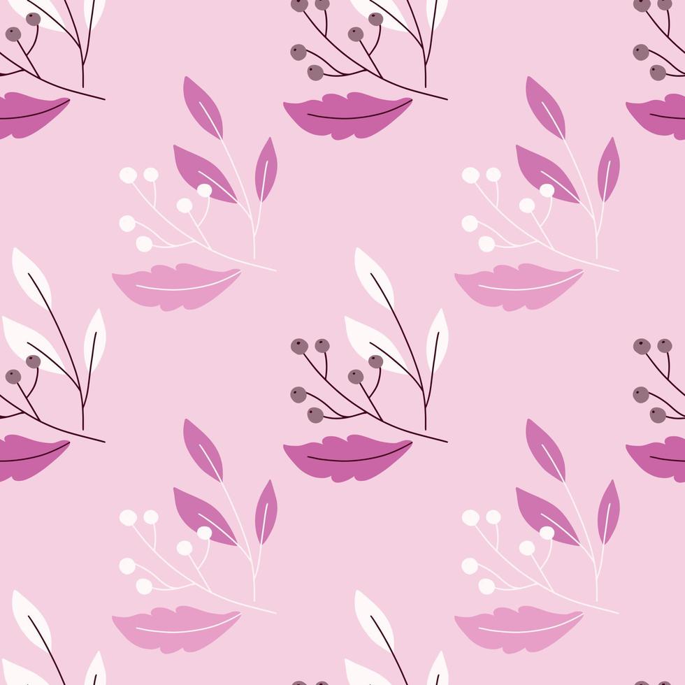 Nature seamless abstract botany pattern with simple berry print. Pink pastel background. Abstract ornament. vector