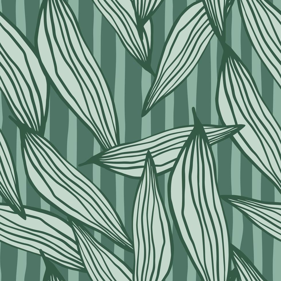 Summer random line leaves pattern on green background. vector