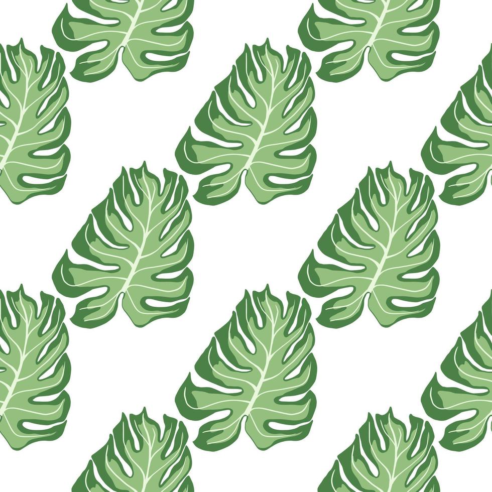 Isolated seamless pattern with green monstera leaf silhouettes print. White background. vector