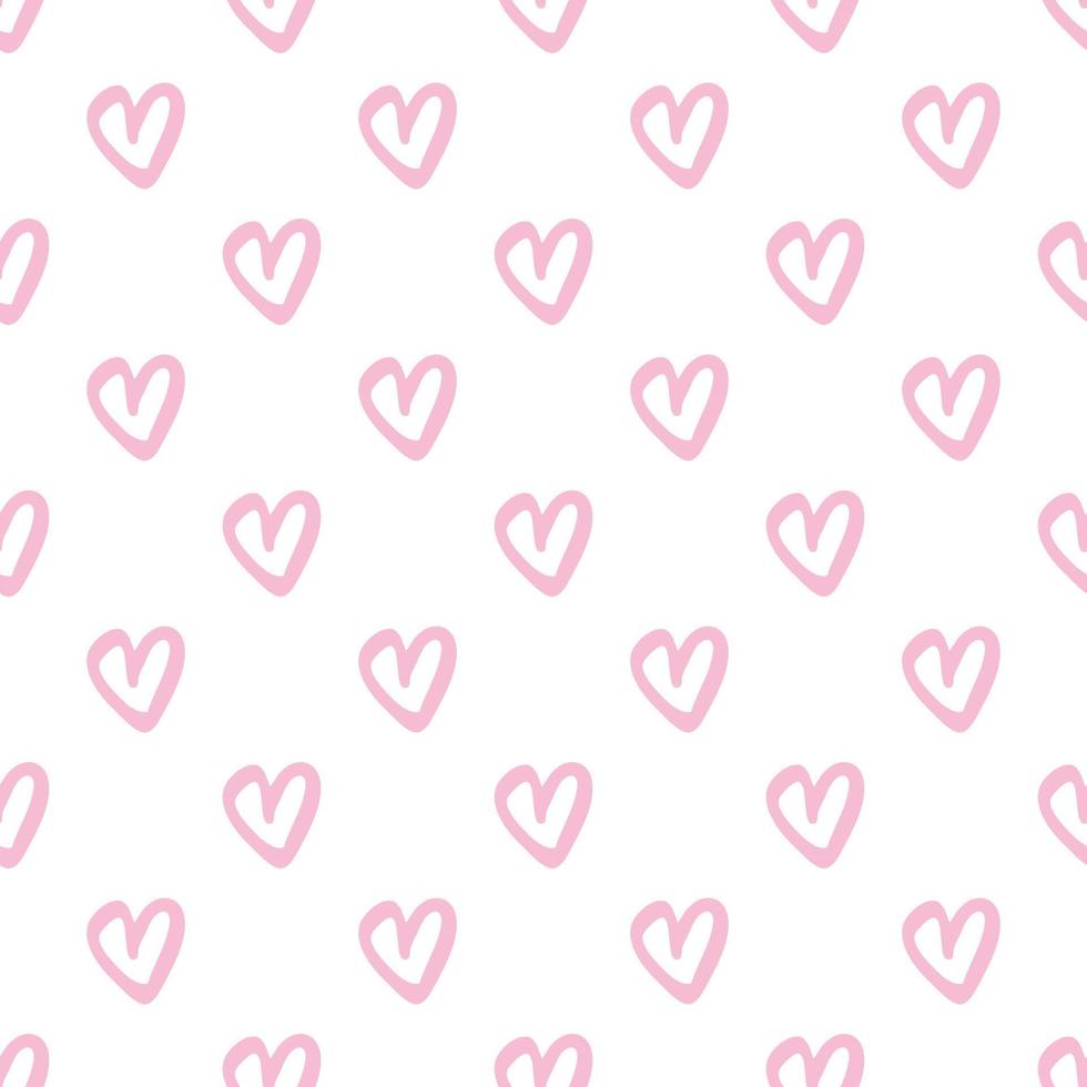 Simple chaotic pink hearts seamless pattern on white background. vector