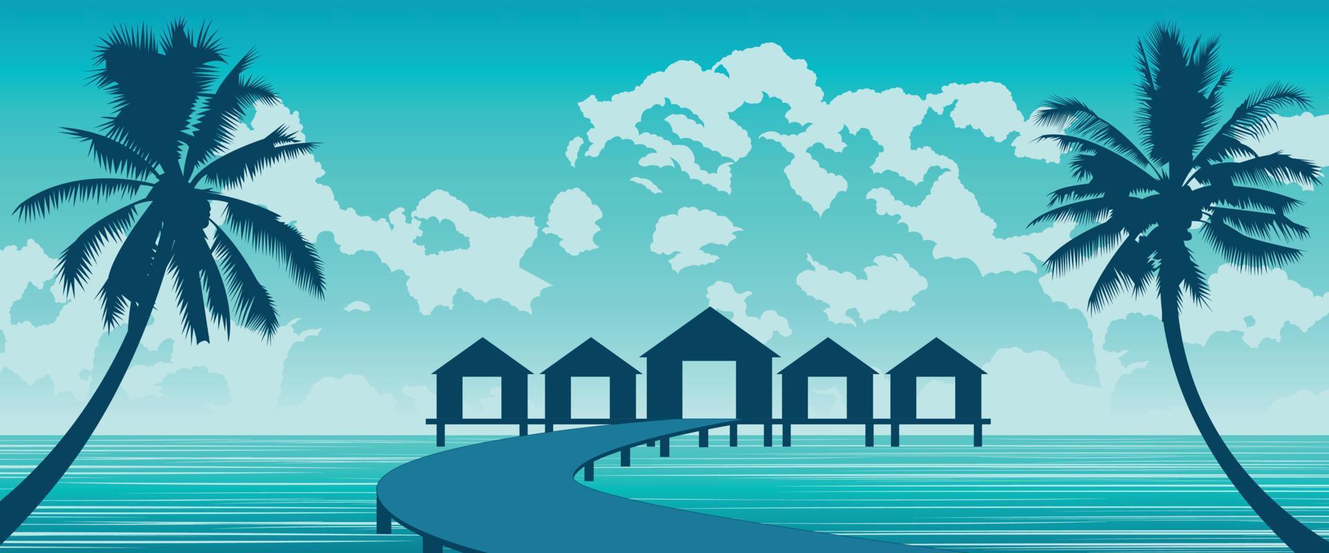Silhouette art of paradise sea of Maldives vector