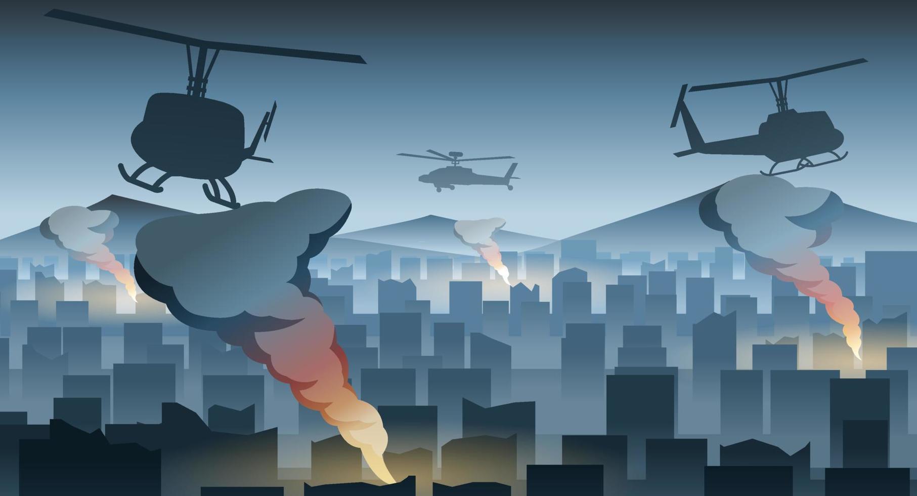 Silhouette design of war in the middle of city vector