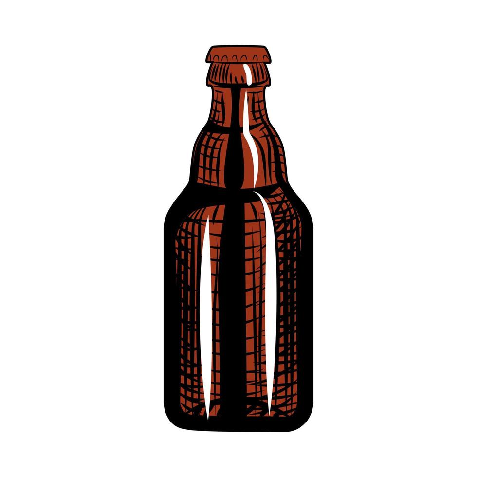 Beer bottle. Engraving style. Hand drawn illustration isolated vector