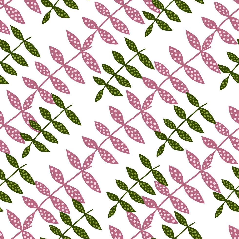 Pink and green branches seamless pattern isolated on white background. Botanical backdrop. Abstract floral ornament. vector