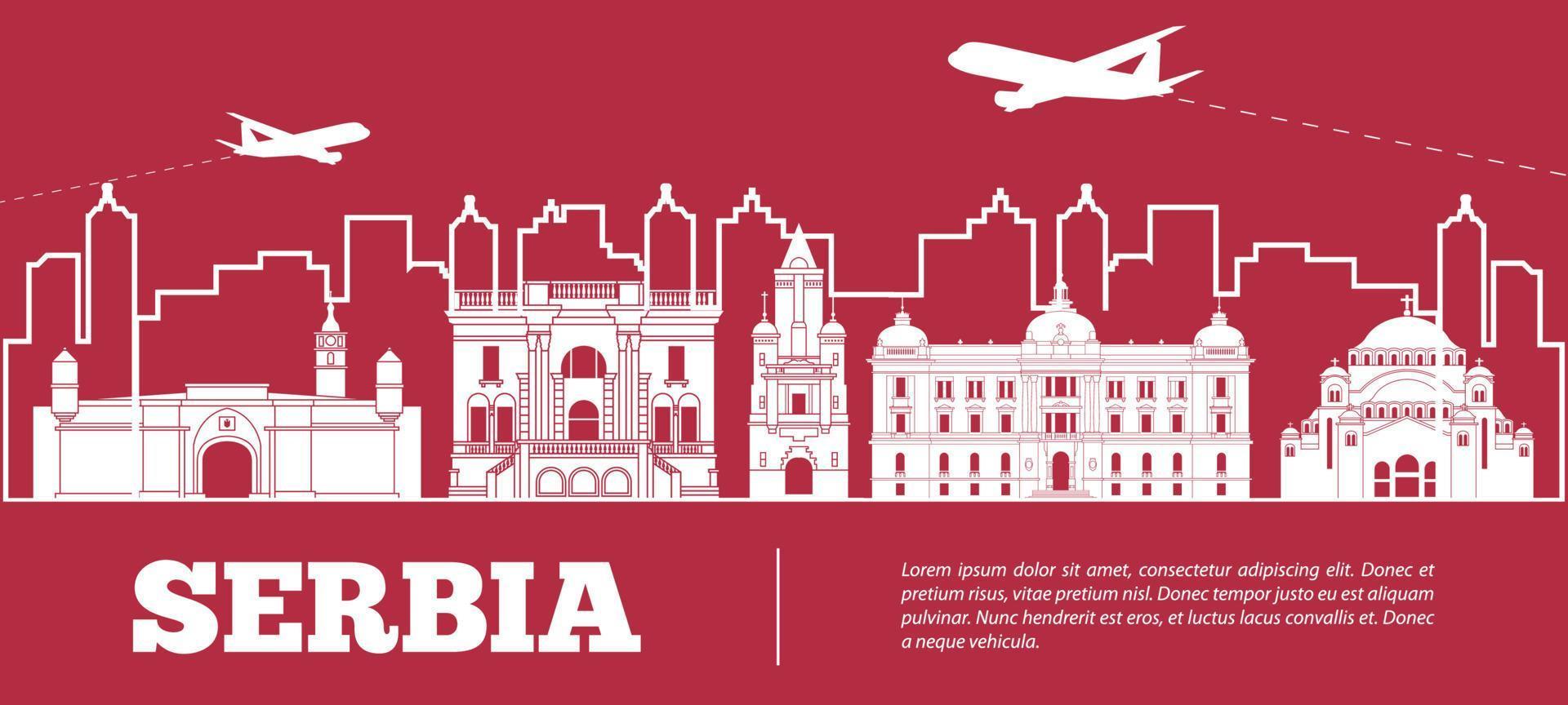 Serbia famous landmarks silhouette style vector