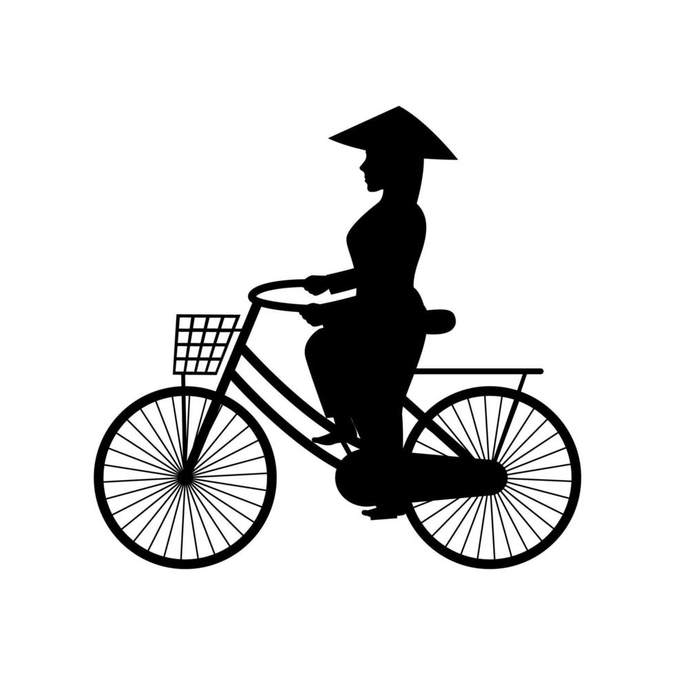 silhouette design of vietnamese woman ride bicycle vector