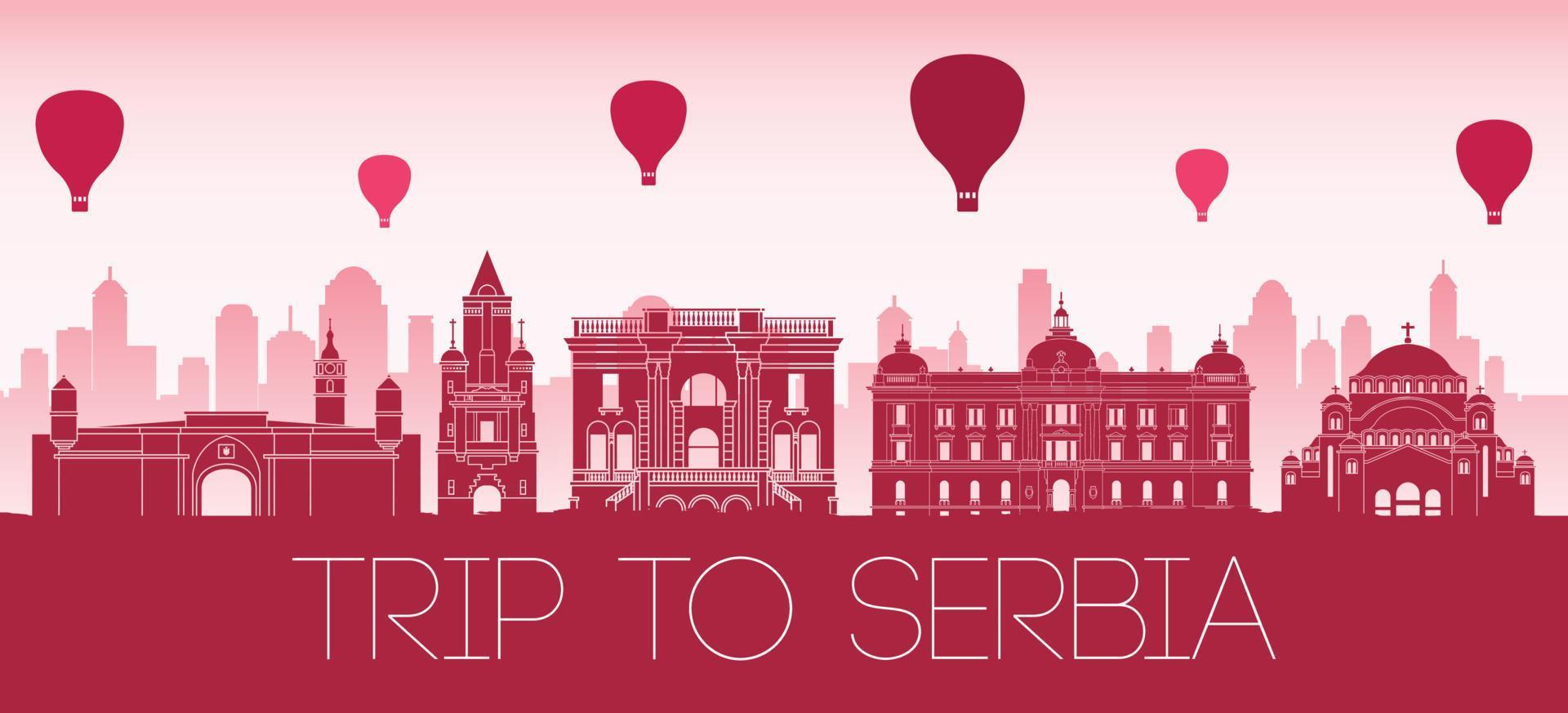 Serbia famous landmarks silhouette style vector